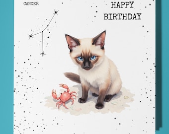 Cancer Happy Birthday Card - Funny Animal - Premium Greeting Card & Envelope - Personalised zodiac sign card  - Son Sister Friend Mum
