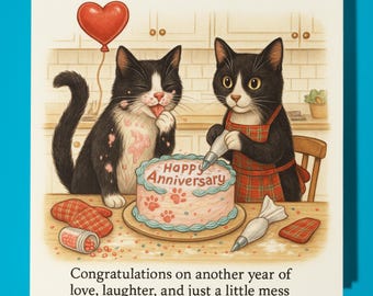 Tuxedo cats - Congratulations - Happy Anniversary  - Funny Animal - Premium Greeting Card and Envelope - Personalised card - Couple Husband