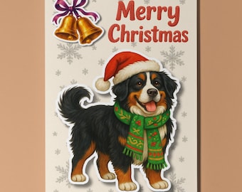 Bernese Mountain Dog - Pop Pets Collection - Merry Christmas Card - Funny Animal - Premium Quality Greeting Card Envelope  Personalised card