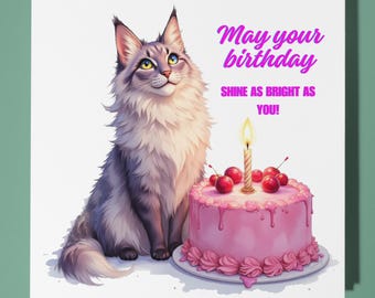 Persian cat Happy Birthday Card - Funny Animal - Premium Greeting Card & Envelope - Personalised Cat card - grandson daughter son mum
