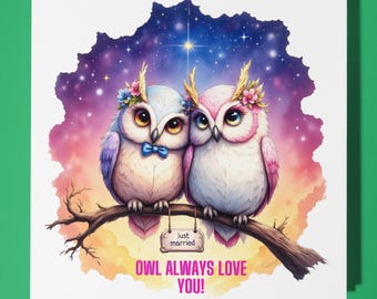A pair of owls  Anniversary Card - Funny Animal - Premium Greeting Card & Envelope - Personalised  card - Wife Husband Mum Dad
