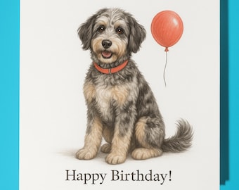 Dog Breeds Collection - Aussiedoodle Dog - Happy Birthday Card - Funny Animal - Premium Greeting Card & Envelope - Personalised Dog card