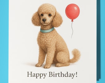Dog Breeds Collection - Miniature Poodle Dog - Happy Birthday Card - Funny Animal - Premium Greeting Card & Envelope - Personalised card