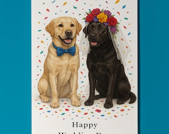 Dog Breeds Collection -  Labrador Dogs Duo - Happy Wedding Day Card - Funny Animal - Premium Greeting Card & Envelope - Personalised card