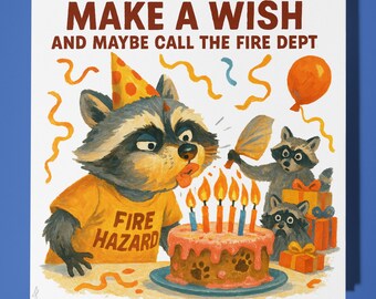 Raccoon - Happy Birthday Card - Funny Animal - Premium Greeting Card Envelope - Personalised Birthday - funny card - sister friend family