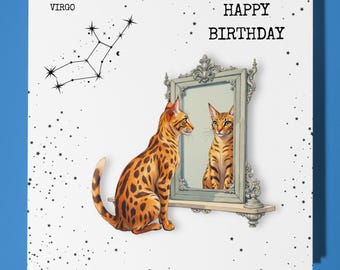 Virgo Happy Birthday Card - Funny Animal - Premium Greeting Card & Envelope - Personalised zodiac sign card -  Son Sister Friend Mum