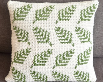 Crochet Fern Pillow, cushion PDF pattern, instant download, home decor, housewarming gift, square cushion