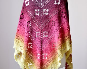 Forsythia Shawl instant download PDF pattern shawl crochet modern elegant triangle top down spring crochet shawl stitch chart US terms