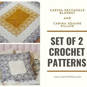 SET of 2 crochet patterns, Carina Rectangle Blanket, Carina Square Pillow, PDF patterns, instant download, home decor, discount, US terms image 1