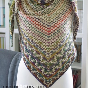 Namari Mosaic Crochet Shawl instant download PDF pattern modern elegant triangle top down shawl stylish mosaic crochet colorwork US terms image 1