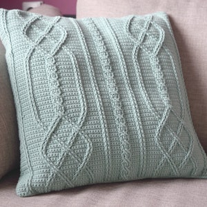 Crochet Cable Diamond Pillow, cushion PDF pattern, instant download, home decor, housewarming gift, square cushion, US terms
