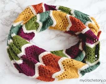 HAVRA Crochet Infinity Scarf by MyCrochetory, PDF pattern, instant download, crochet infinity scarf, chevron, ripple, wave, zigzag