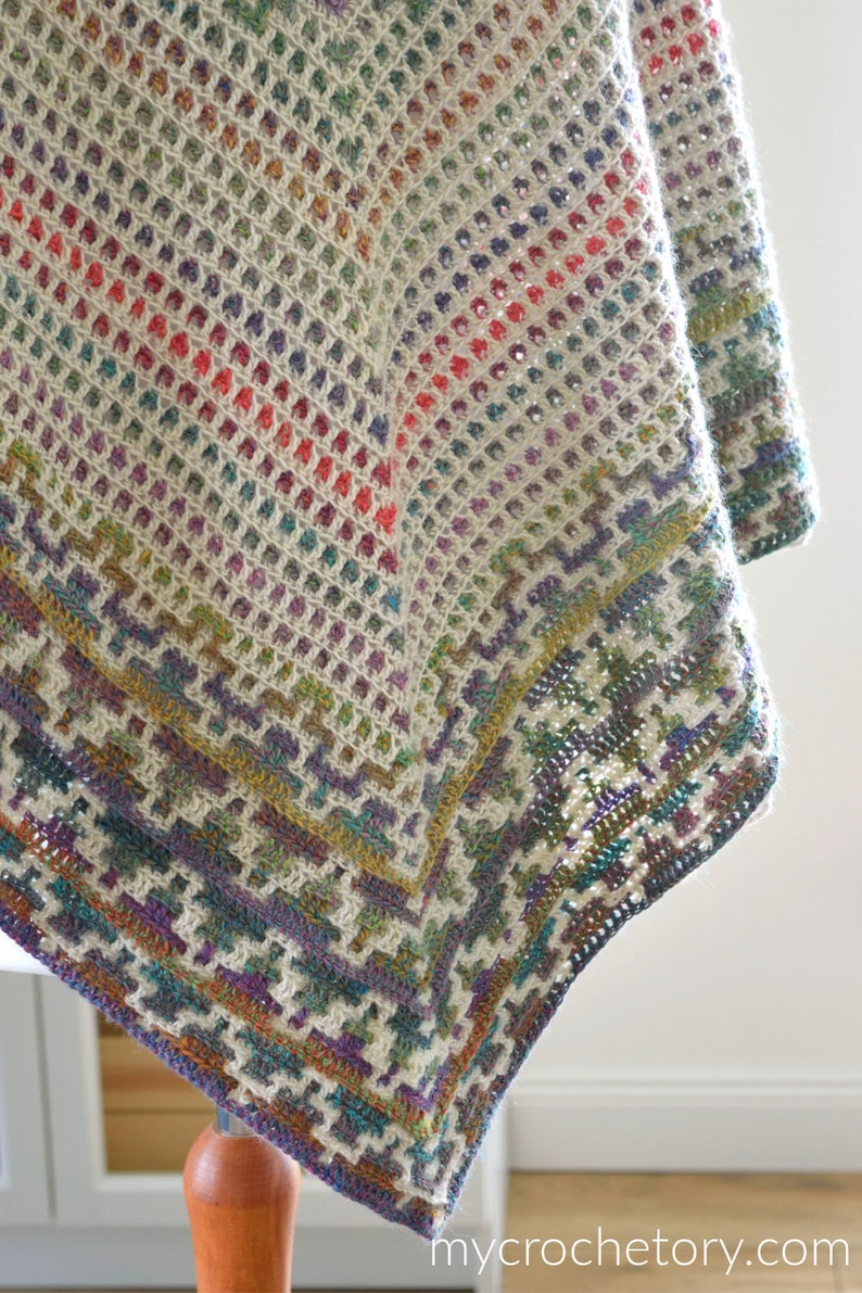 Namari Mosaic Crochet Shawl instant download PDF pattern modern elegant triangle top down shawl stylish mosaic crochet colorwork US terms image 4