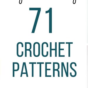 May include: A digital graphic featuring the black cursive text mycrochetory at the top, followed by the large dark teal number 71 and the dark teal text CROCHET PATTERNS. A brown horizontal rectangle at the bottom contains the white text MYCROCHETORY.COM.