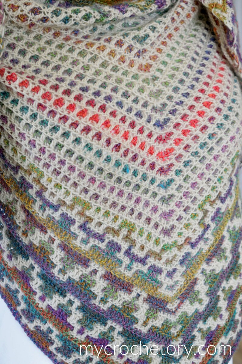 Namari Mosaic Crochet Shawl instant download PDF pattern modern elegant triangle top down shawl stylish mosaic crochet colorwork US terms image 5