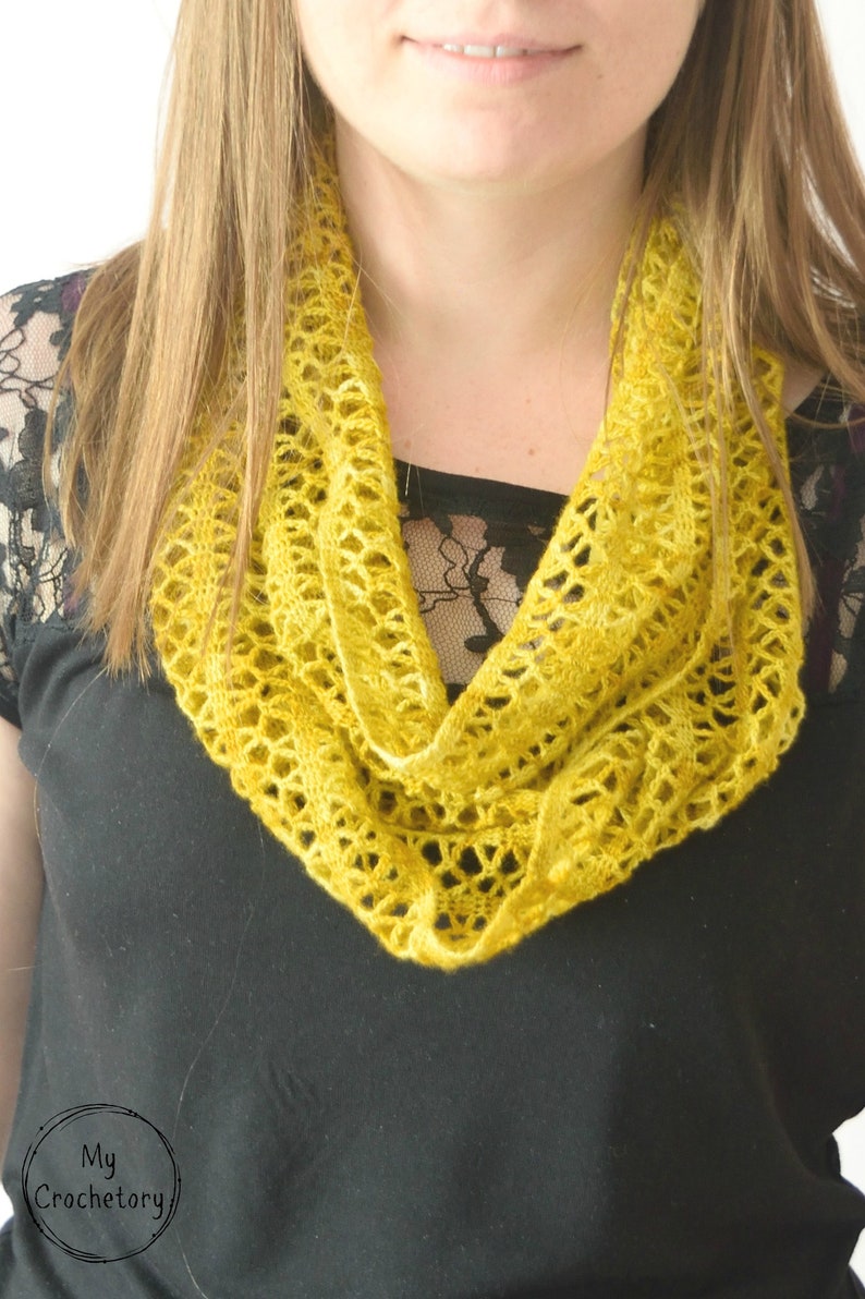 Crochet Sunny Lace Cowl instant download PDF PATTERN wearable garment infinity scarf crochet cowl US terms image 1