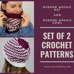 SET of 2 crochet patterns, Duende Mosaic Hat Duende Mosaic Cowl, PDF patterns, instant download, printable, mosaic crochet, US terms