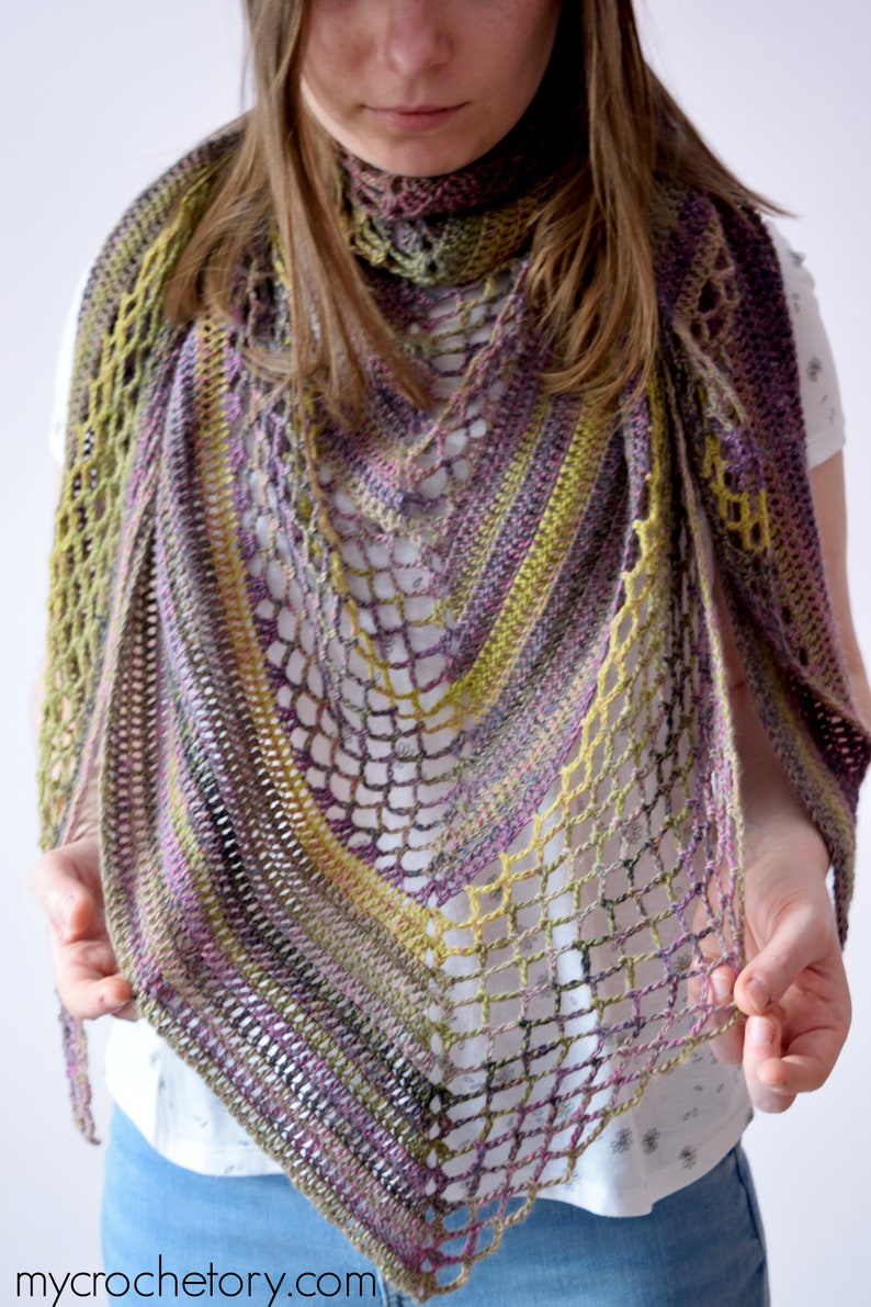 Crochet Flores Shawl instant download PDF pattern lace elegant shawl mesh stitch lightweight wrap US terms image 4