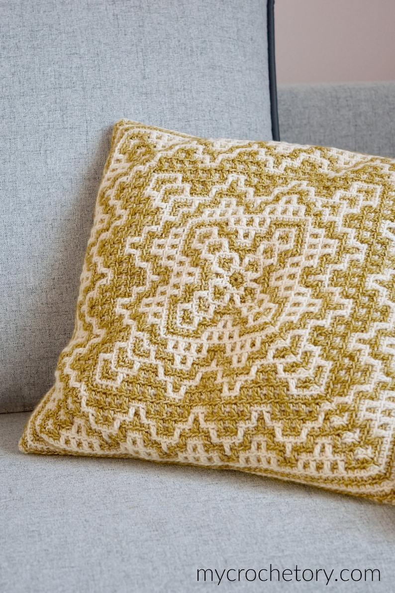 Crochet Dioon Mosaic Pillow, cushion PDF pattern, instant download, home decor, housewarming gift, square cushion, mosaic crochet, US terms image 1