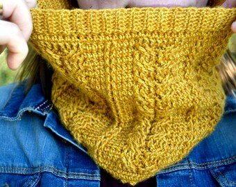 Crochet October Cowl instant download PDF PATTERN wearable garment modern crochet cables cowl US terms