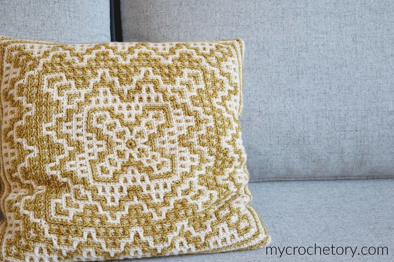 Crochet Dioon Mosaic Pillow, cushion PDF pattern, instant download, home decor, housewarming gift, square cushion, mosaic crochet, US terms image 5