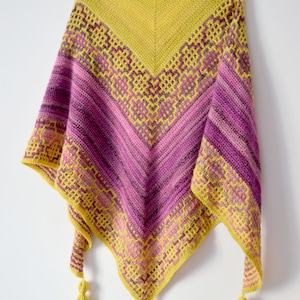 Carina Mosaic Crochet Shawl instant download PDF pattern modern elegant triangle top down shawl stylish mosaic crochet colorwork US terms