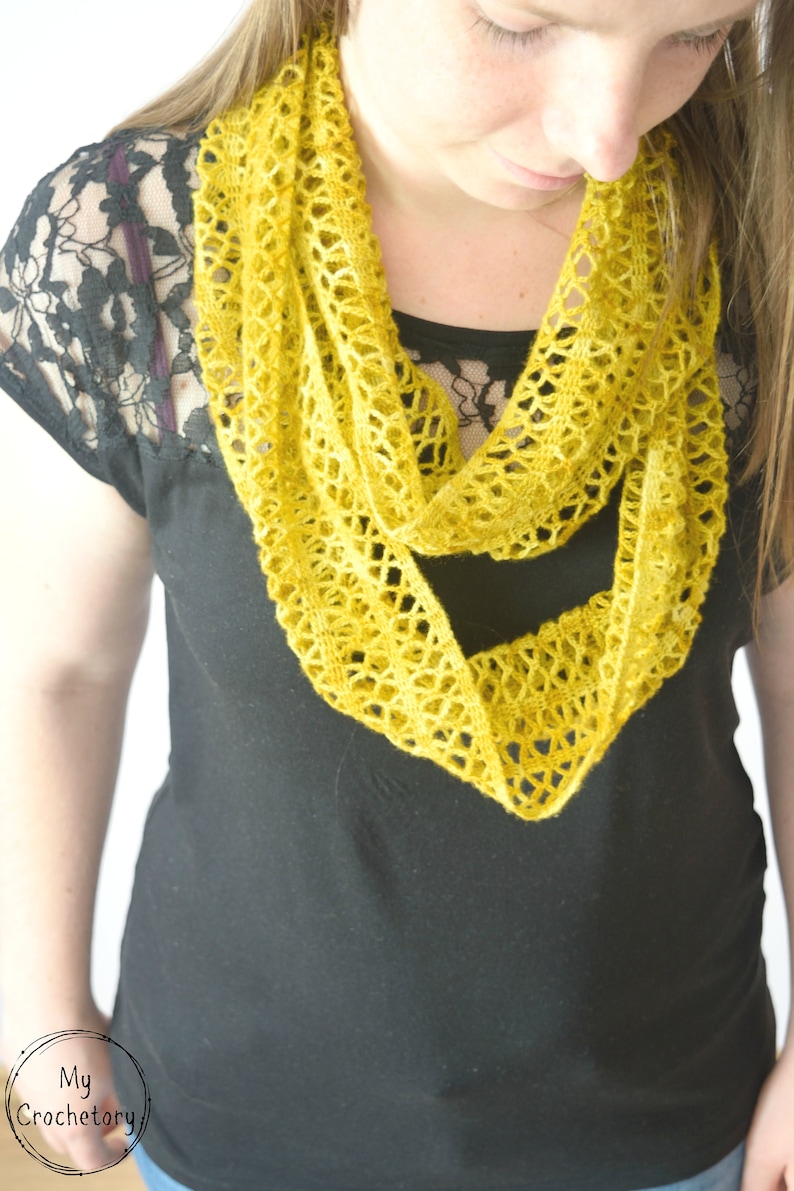 Crochet Sunny Lace Cowl instant download PDF PATTERN wearable garment infinity scarf crochet cowl US terms image 4