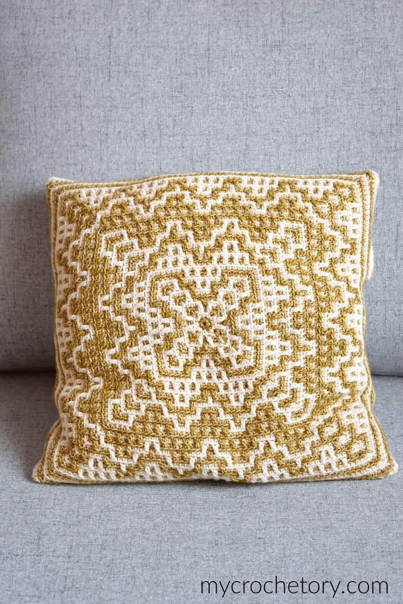 Crochet Dioon Mosaic Pillow, cushion PDF pattern, instant download, home decor, housewarming gift, square cushion, mosaic crochet, US terms image 7