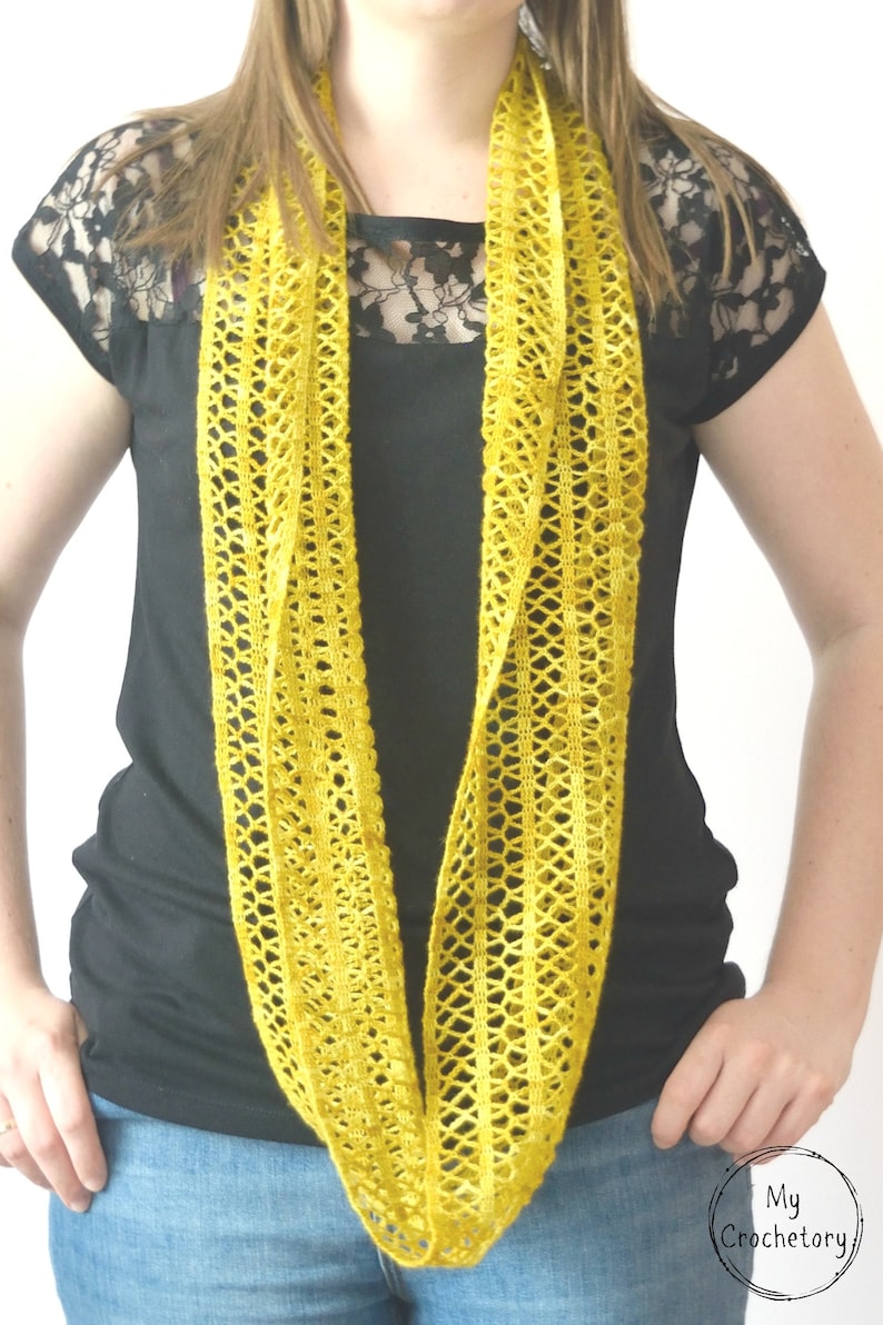 Crochet Sunny Lace Cowl instant download PDF PATTERN wearable garment infinity scarf crochet cowl US terms image 5