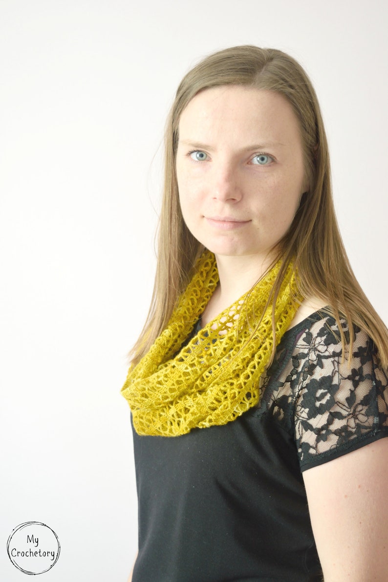 Crochet Sunny Lace Cowl instant download PDF PATTERN wearable garment infinity scarf crochet cowl US terms image 3