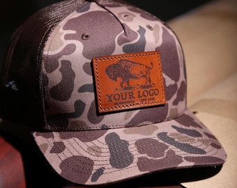 Custom Stitched Leather Patch Hat | Richardson 112PFP Camo Hats | Bulk Discounts
