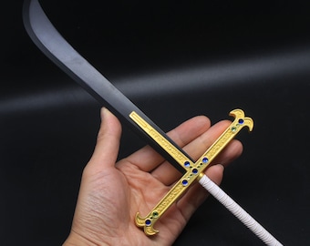  9.8'' Dracule Mihawk Cosplay Katana Sword Metal Anime Sword  Cross Sword Figure Japanese Kinfe Katana Model Collection Desk Decoration  Gift Blue : Sports & Outdoors