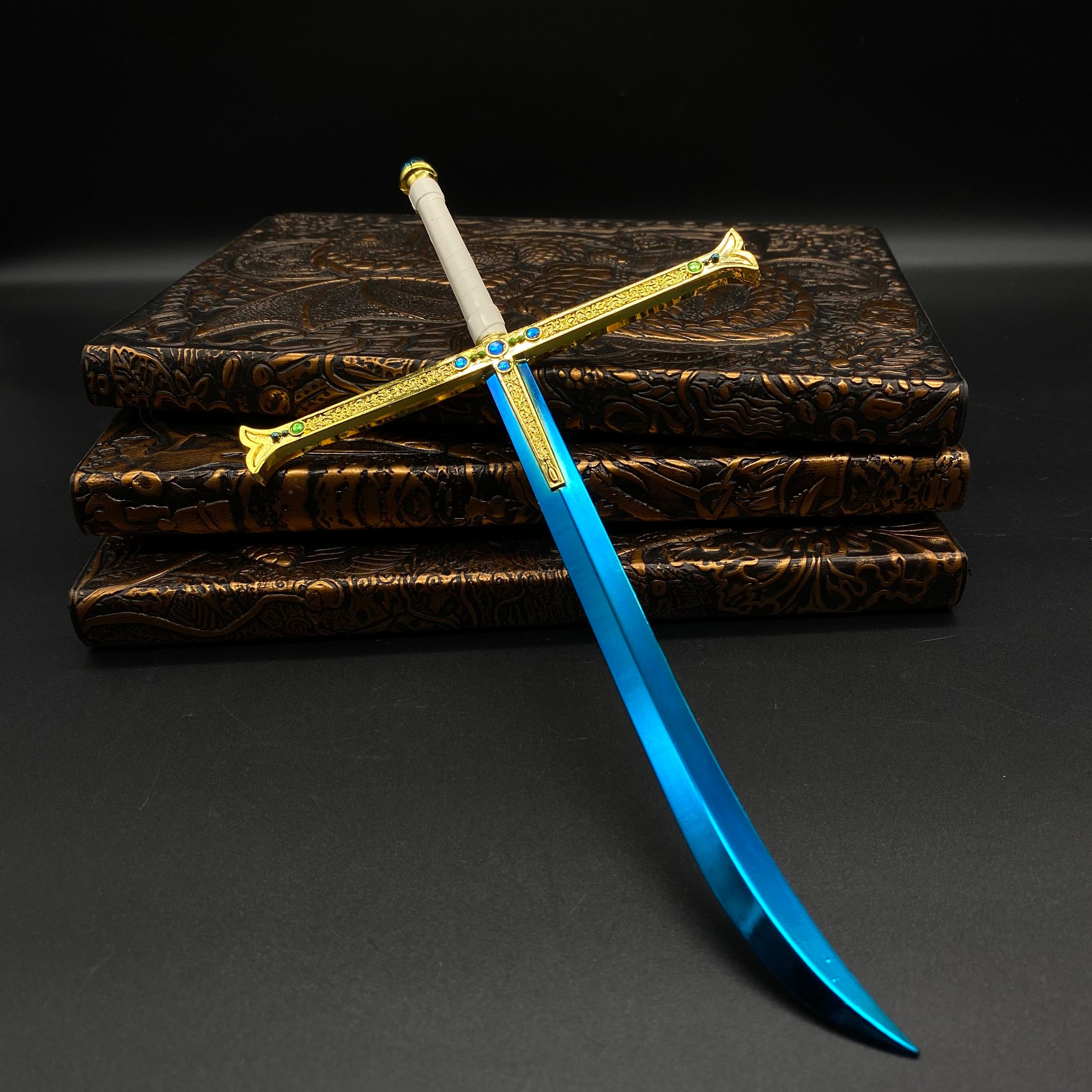 Collector's Edition Yoru Dracule Mihawk Supreme Black Cruciform Foam Sword  Replica Prop - Black, White, Blue, and Gold