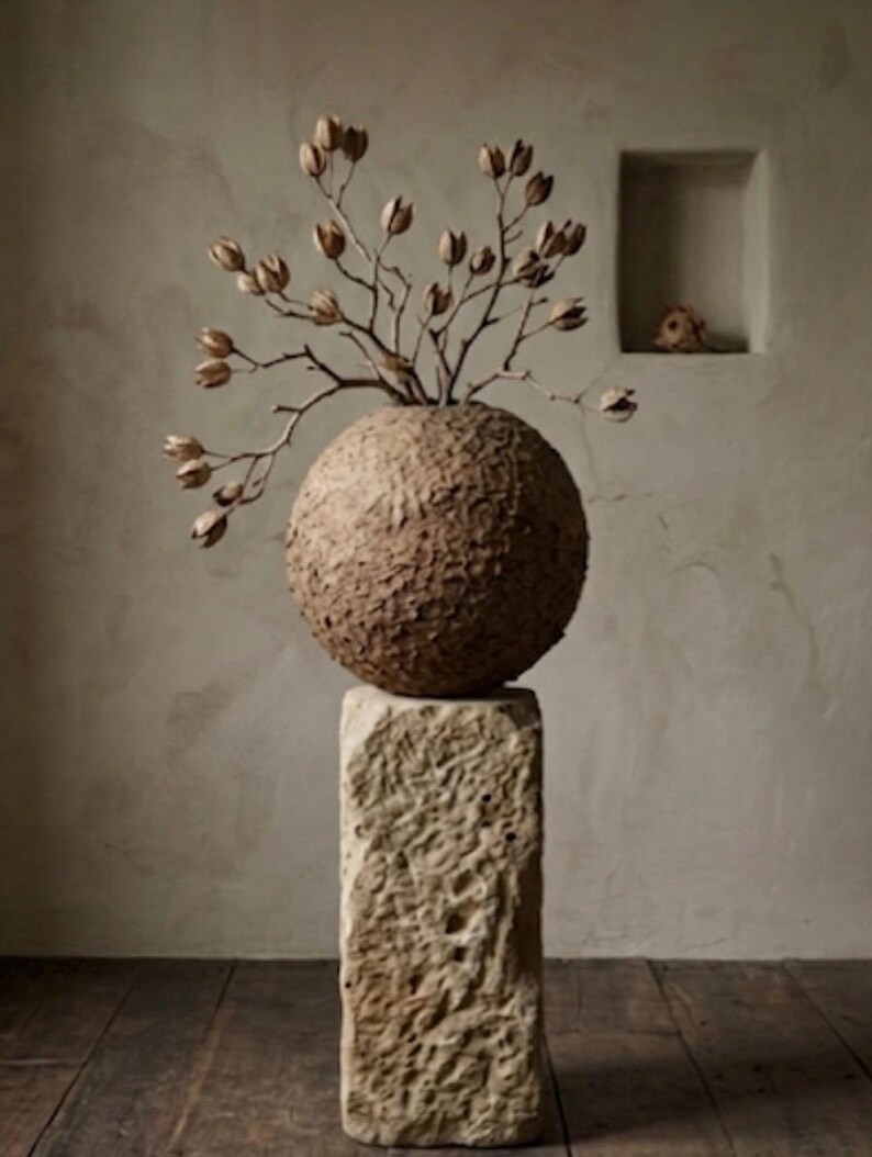 Handmade Paper Mache Spherical Moon Vase Rustic Wabi Sabi Decor | Free ...