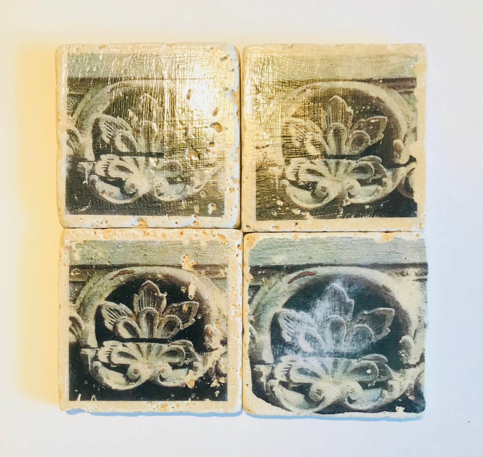 Stone Tile Coasters SET of 4 Travertine Tile Barware Drink Etsy