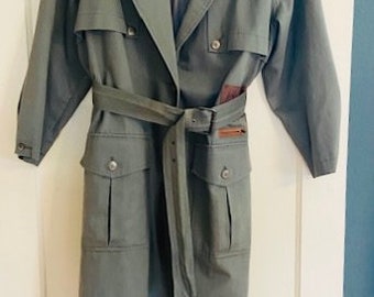 Vintage Women's Long Army Green MILITARY TRENCH Coat by TOGETHER! Co, Ltd Size 4