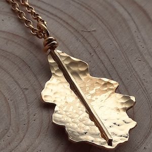 Oak leaf necklace handmade from a real oak leaf in recycled silver and 9ct gold overlay, made in Dorset UK, full hallmarks, gift for her