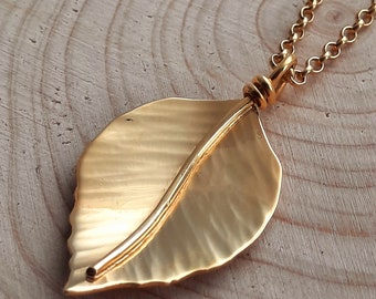 Hazel leaf necklace handmade from recycled silver with 9ct gold vermeil, gold leaf, gift for her, unusual necklace, natural necklace, nature