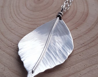 Hazel leaf necklace handmade from recycled silver in Dorset UK, gift for her, anniversary, birthday, wisdom, leaf jewellery, nature, tree