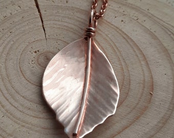 Hazel leaf necklace handmade from recycled sterling silver with 9ct rose gold overlay, unusual necklace, gift for her, gold leaf