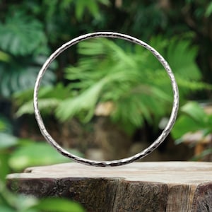Heavy solid silver hammered bangle, handmade from recycled silver in Dorset UK, hallmarked, real silver, simple design, gift for her