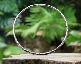 Heavy solid silver hammered bangle, handmade from recycled silver in Dorset UK, hallmarked, real silver, simple design, gift for her