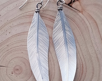 Long willow leaf earrings handmade from a real willow leaf out of recycled silver. hallmarked, made in Dorset UK, statement jewellery