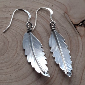 Rowan leaf earrings handmade from recycled silver in Dorset UK, made from a real rowan leaf, hallmarked, gift for her, unusual earrings