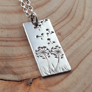 Dandelion necklace with the clocks flying away, handmade from recycled silver, make a wish, gift for her