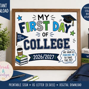 My First Day of College Sign 2026–2027 | Printable College Photo Prop | College Student Sign | Back to School | Digital Download