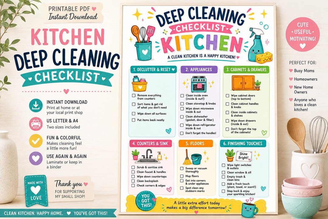 Deep Cleaning Kitchen Checklist | Printable - Etsy