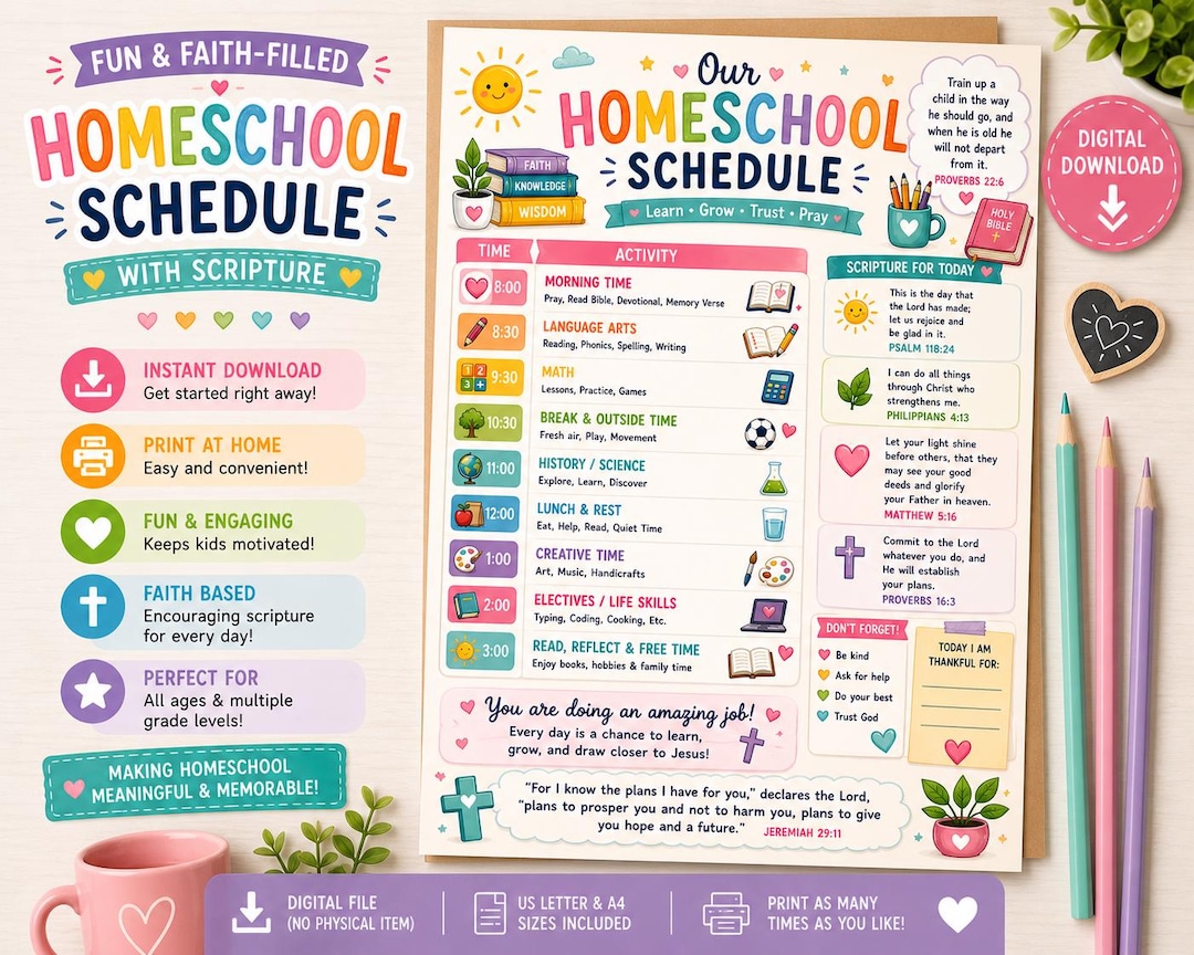 Homeschool Schedule Printable Faith Based Scripture Digital File - Etsy