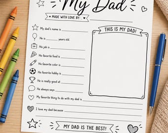 Alles over papa afdrukbaar werkblad | Interview aandenken aan vaderdag voor kinderen (digitale download)
