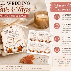 Personalized Fall Wedding Favor Tags | Custom Autumn Wedding Thank You Tags | Printable Wedding Favor Labels | Digital Download